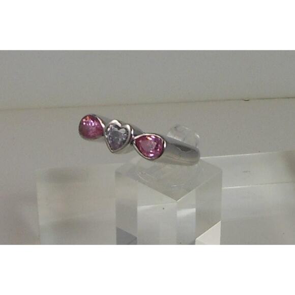 Vintage 1990s Sterling Silver Heart Ring Size 8.75 Pink Ice Simulated Diamond - Picture 10 of 10
